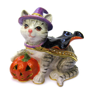 Шкатулка под Фаберже "Кот Хэллоуин серый" №BP3283K1