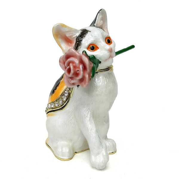 Шкатулка под Фаберже "Кошка с цветком" №SBP3801K1 Шкатулка под Фаберже "Кошка с цветком" №SBP3801K1