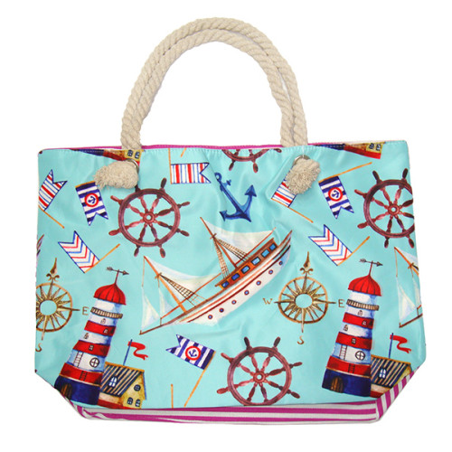 Пляжная сумка текстильная "Маяк-Яхта-Штурвал" №SUM-12