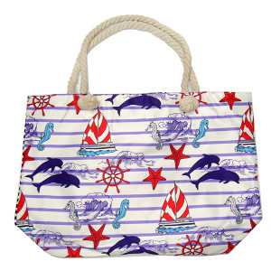 Пляжная сумка текстильная "Парусники-Дельфины" №SUM-13