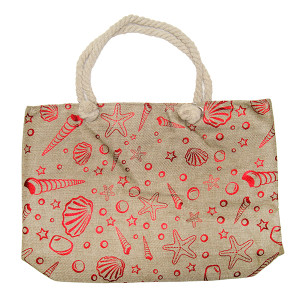 Пляжная сумка текстильная "Морские ракушки красная" №SUM-2