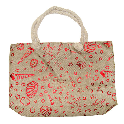 Пляжная сумка текстильная "Морские ракушки красная" №SUM-2