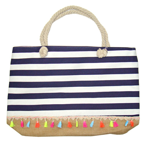 Пляжная сумка текстильная "Полосатая с висюльками" №SUM-6