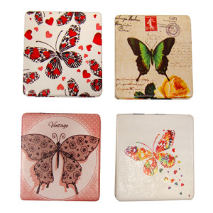 Зеркало с отделкой из искусственной кожи "Бабочки" №B3-17