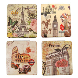 Зеркало с отделкой из искусственной кожи "Города Европы" №B3-18